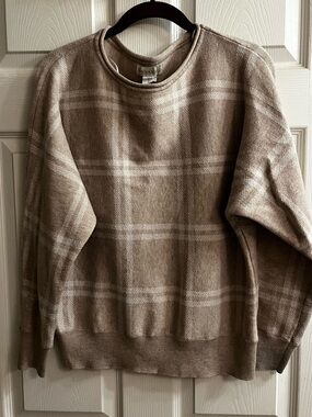 CYNTHIA ROWLEY~BEIGE PLAID~CREWNECK SWEATER~LG